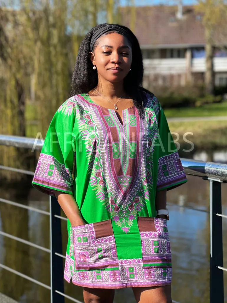 Groen Dashiki Shirt / Dashiki Jurk - Afrikaans shirt - Unisex - Vlisco