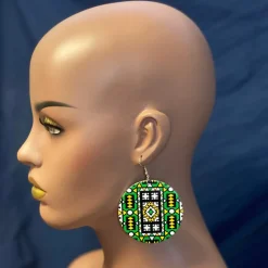 Groene Samakaka print Oorbellen - Afrikaanse Samacaca drop oorbellen