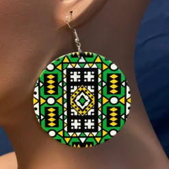 Groene Samakaka print Oorbellen - Afrikaanse Samacaca drop oorbellen