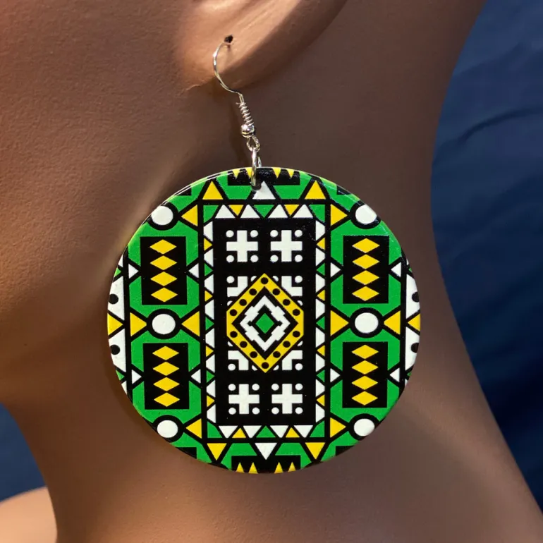 Groene Samakaka print Oorbellen - Afrikaanse Samacaca drop oorbellen