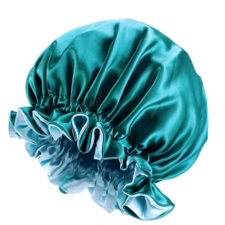 Groene Satijnen Slaapmuts met randje / Reversible Satin Hair Bonnet / Haar bonnet van Satijn