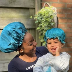 Groene Satijnen Slaapmuts (Moeder + Dochter / Mommy & Me ) Kinder Haar Bonnet van Satijn