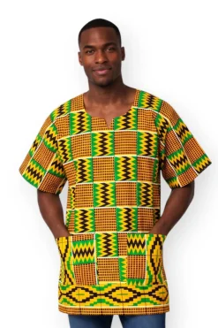Groen Geel Kente Dashiki Shirt / Dashiki Jurk - Afrikaans shirt - Unisex