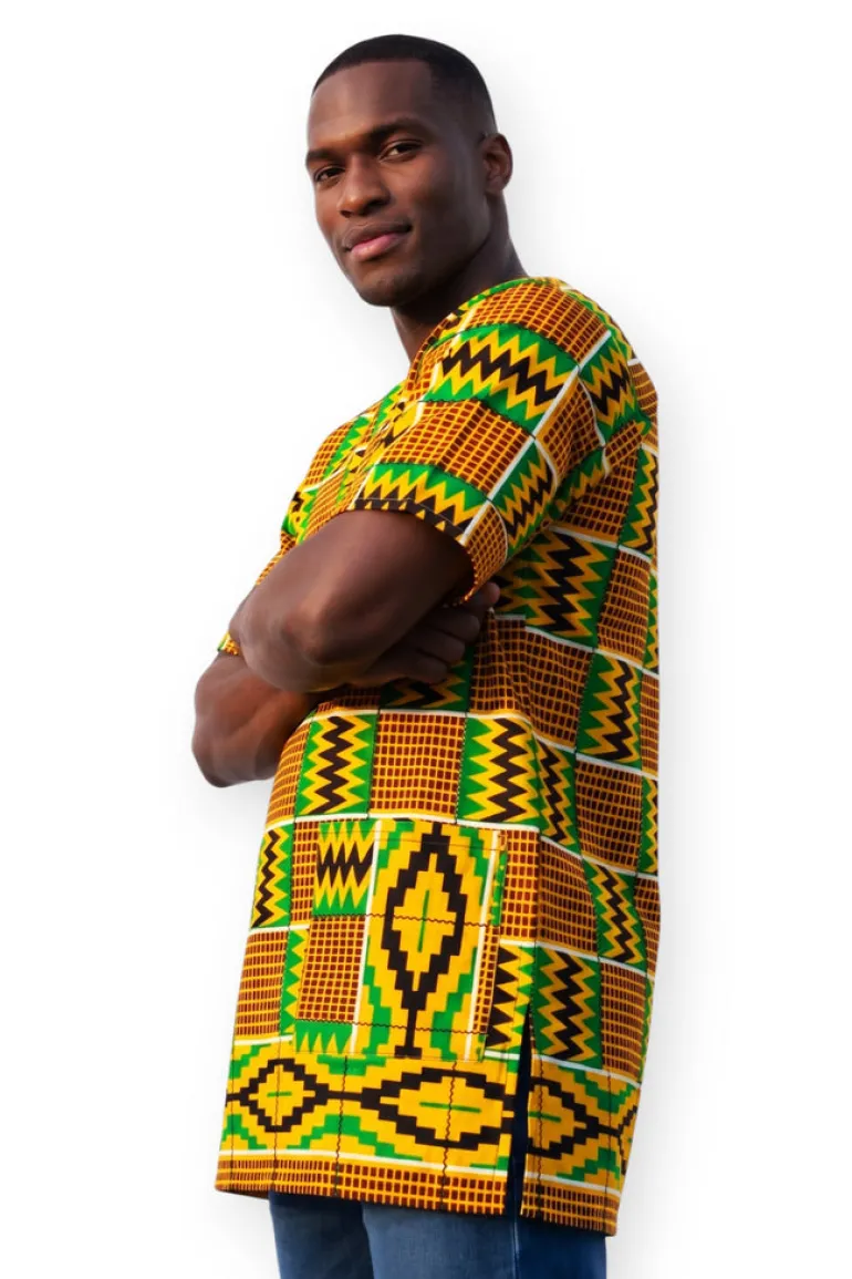 Groen Geel Kente Dashiki Shirt / Dashiki Jurk - Afrikaans shirt - Unisex