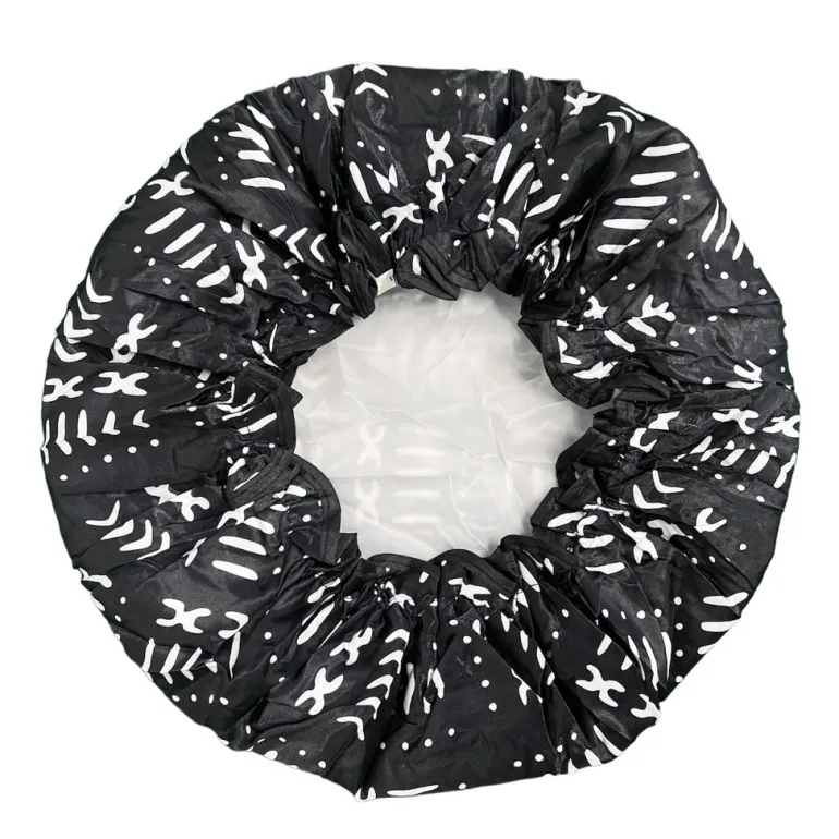 GROTE Douchemuts / Shower cap voor vol haar / krullen / afro - Zwart Witte bogolan