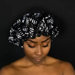GROTE Douchemuts / Shower cap voor vol haar / krullen / afro - Zwart Witte bogolan