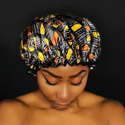 GROTE Douchemuts / Shower cap voor vol haar / krullen / afro - Bruin / Beige bogolan