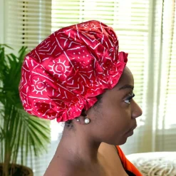 GROTE Douchemuts / Shower cap voor vol haar / krullen / afro - Rood Witte bogolan