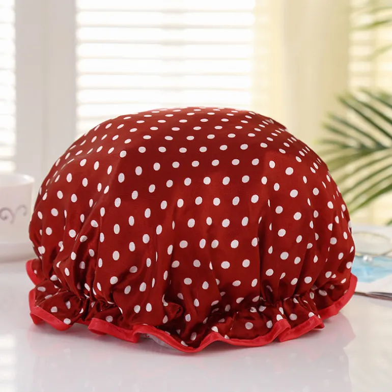 GROTE Douchemuts / Shower cap voor vol haar / krullen / afro - Rood met stippen