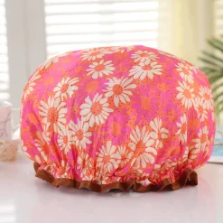 GROTE Douchemuts / Shower cap voor vol haar / krullen / afro - Oranje / roze met bloemen