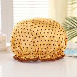 GROTE Douchemuts / Shower cap voor vol haar / krullen / afro - Geel met stippen