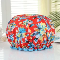 GROTE Douchemuts / Shower cap voor vol haar / krullen / afro - Rood met bloemen