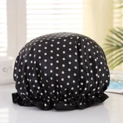 GROTE Douchemuts / Shower cap voor vol haar / krullen / afro - Zwart met stippen