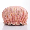 GROTE Douchemuts / Shower cap voor vol haar / krullen / afro - Roze Gouden Leopard