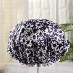 GROTE Douchemuts / Shower cap voor vol haar / krullen / afro - Witte bloemen