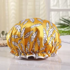 GROTE Douchemuts / Shower cap voor vol haar / krullen / afro - Gele feathers