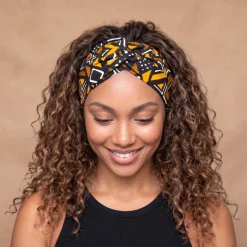 Haarband / Hoofdband in Afrikaanse print - Bruin Bogolan Geometry