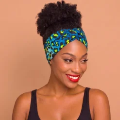 Haarband / Hoofdband in Afrikaanse print - Blauw Luipaard Spots