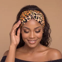 Haarband / Hoofdband in Afrikaanse print - Oranje Beige Leopard Spots