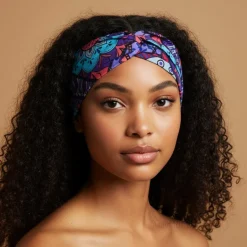 Haarband / Hoofdband in Afrikaanse print - Paars Lichtblauw Mandala