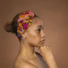 Haarband / Hoofdband in Afrikaanse print - Mosterd Roze Botanical Flow