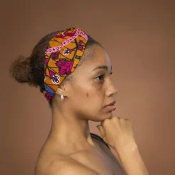 Haarband / Hoofdband in Afrikaanse print - Mosterd Roze Botanical Flow