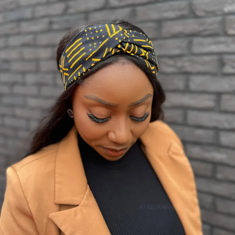 Haarband / Hoofdband in Afrikaanse print - Zwart / Gele Bogolan