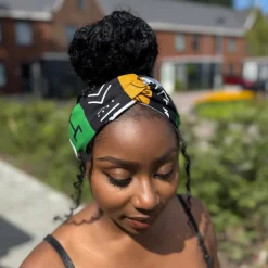 Haarband / Hoofdband in Afrikaanse print - Groen Bogolan Symbols