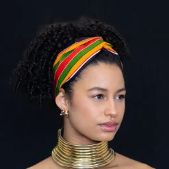 Haarband / Hoofdband in Afrikaanse print - Zwart Pan African kente