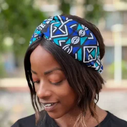 Haarband / Hoofdband in Afrikaanse print (losse pasvorm) - Blauwe Bogolan