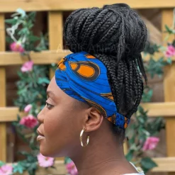 Haarband / Hoofdband in Afrikaanse print - Volwassenen - Blauw / Oranje electric bulb VLISCO
