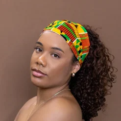 Haarband / Hoofdband in Afrikaanse print - Unisex Volwassenen - Groen / Gele kente