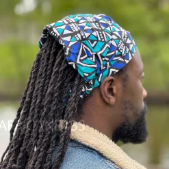 Haarband / Hoofdband in Afrikaanse print - Unisex Volwassenen - Blauw / turquoise bogolan