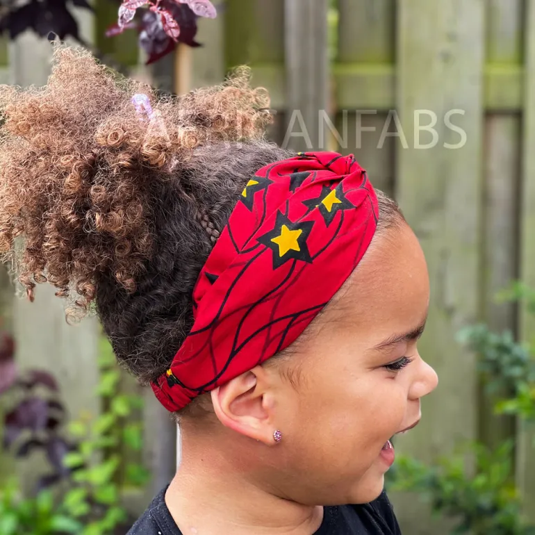Haarband / Hoofdband voor Kinderen in Afrikaanse print - Kinderen - Rood / Gele Stars VLISCO