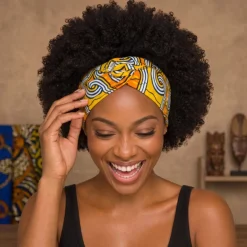 Haarband met buigbare metaaldraad - Geel Oranje African print cotton
