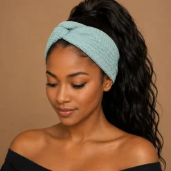 Haarband met buigbare metaaldraad - Lichtblauw Waffle fabric