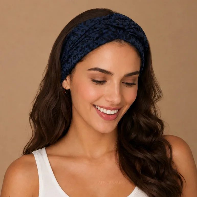 Haarband met buigbare metaaldraad - Blauw Zwart Leopard