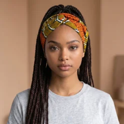 Haarband met buigbare metaaldraad - Oranje African print cotton