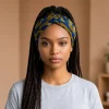 Haarband met buigbare metaaldraad - Blauw Geel African print cotton