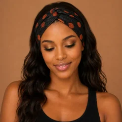 Haarband met buigbare metaaldraad - Oranje Grijs Dots