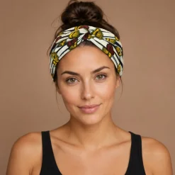Haarband met buigbare metaaldraad - Bruin Geel African print cotton