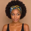 Haarband met buigbare metaaldraad - Mosterd Blauw African print cotton