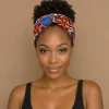 Haarband met buigbare metaaldraad - Blauw Oranje African print cotton