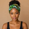 Haarband met buigbare metaaldraad - Groen African print cotton