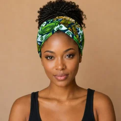 Haarband met buigbare metaaldraad - Groen African print cotton