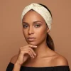 Haarband met buigbare metaaldraad - Beige Small Dots