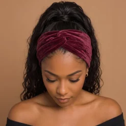 Haarband met buigbare metaaldraad - Bordeauxrood Corduroy Fabric