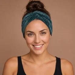 Haarband met buigbare metaaldraad - Groen Corduroy Fabric