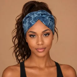 Haarband met buigbare metaaldraad - Blauw Camouflage Jeanslook