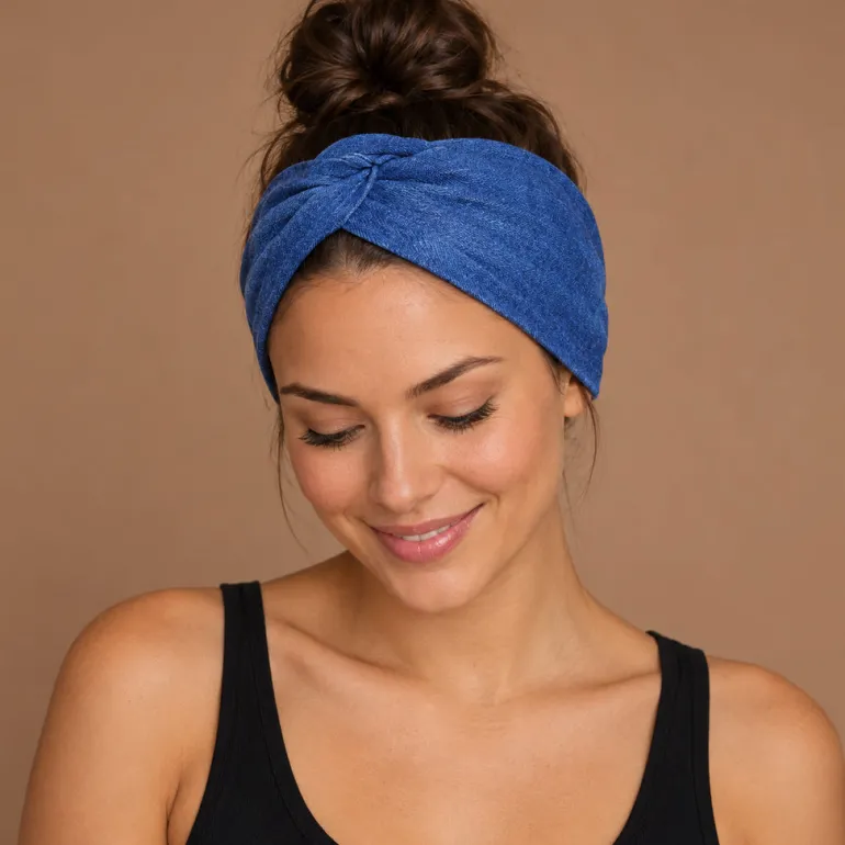 Haarband met buigbare metaaldraad - Blauw Jeanslook
